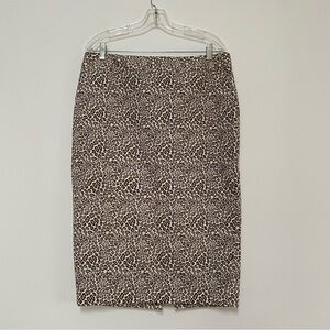 Liz Claiborne Cheetah Print Silk Cotton Pencil Skirt White Beige 12